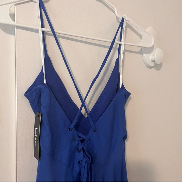 NWT Lulus Troulos Royal Blue Lace Up Midi Dress Skater Gauze Size Small - Picture 8 of 15